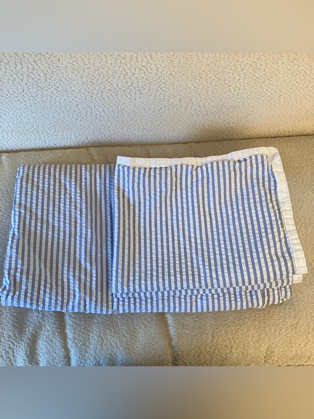 Cuddledown Seersucker Queen Flat Sheet Pillow Cases Cotton Blue Beach House